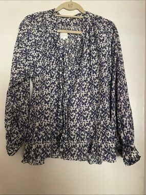 sundays Blue and White Butterfly Print Blouse